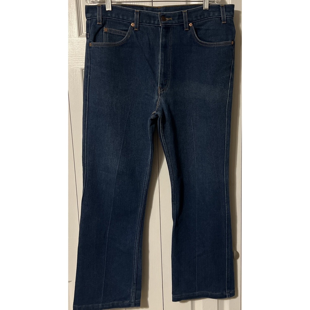 Levi's 517 Black Tab Boot Cut Dark Wash Poly Blend Blue Jeans Size 38x32 (38x29) - Picture 9 of 15